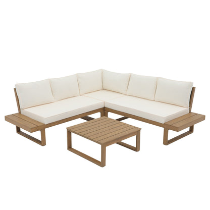 Ensemble de canapés d'extérieur sectionnels en bois d'acacia en forme de V, 4 pièces