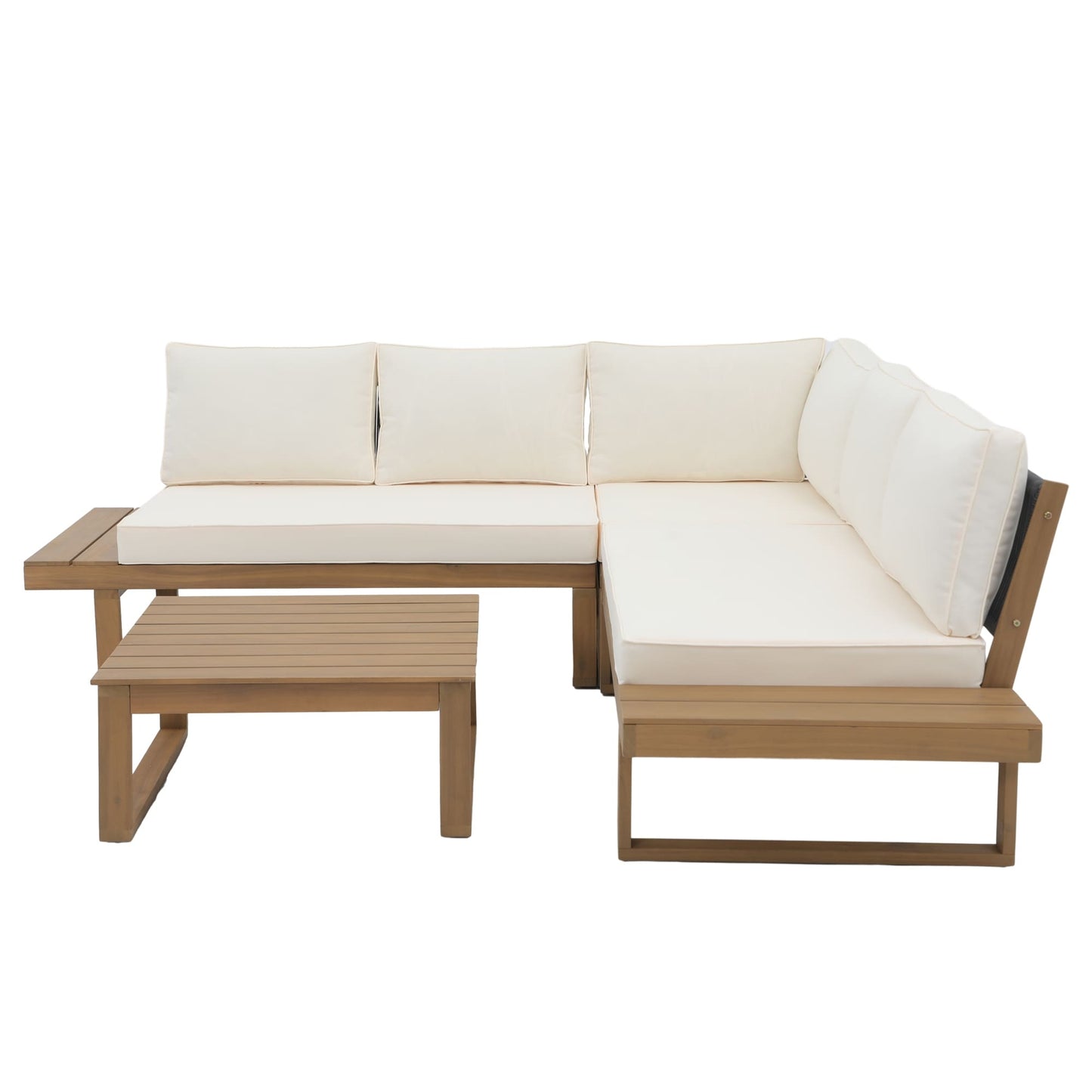 Ensemble de canapés d'extérieur sectionnels en bois d'acacia en forme de V, 4 pièces
