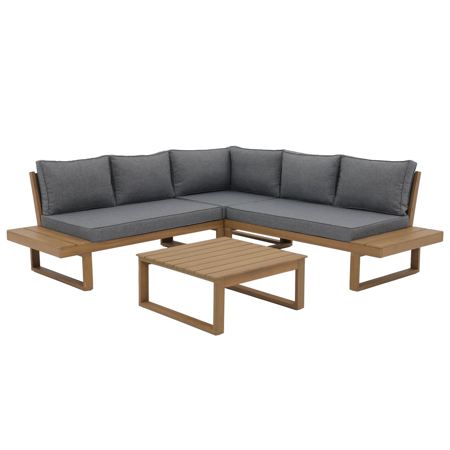 Ensemble de canapés d'extérieur sectionnels en bois d'acacia en forme de V, 4 pièces