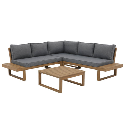 Ensemble de canapés d'extérieur sectionnels en bois d'acacia en forme de V, 4 pièces