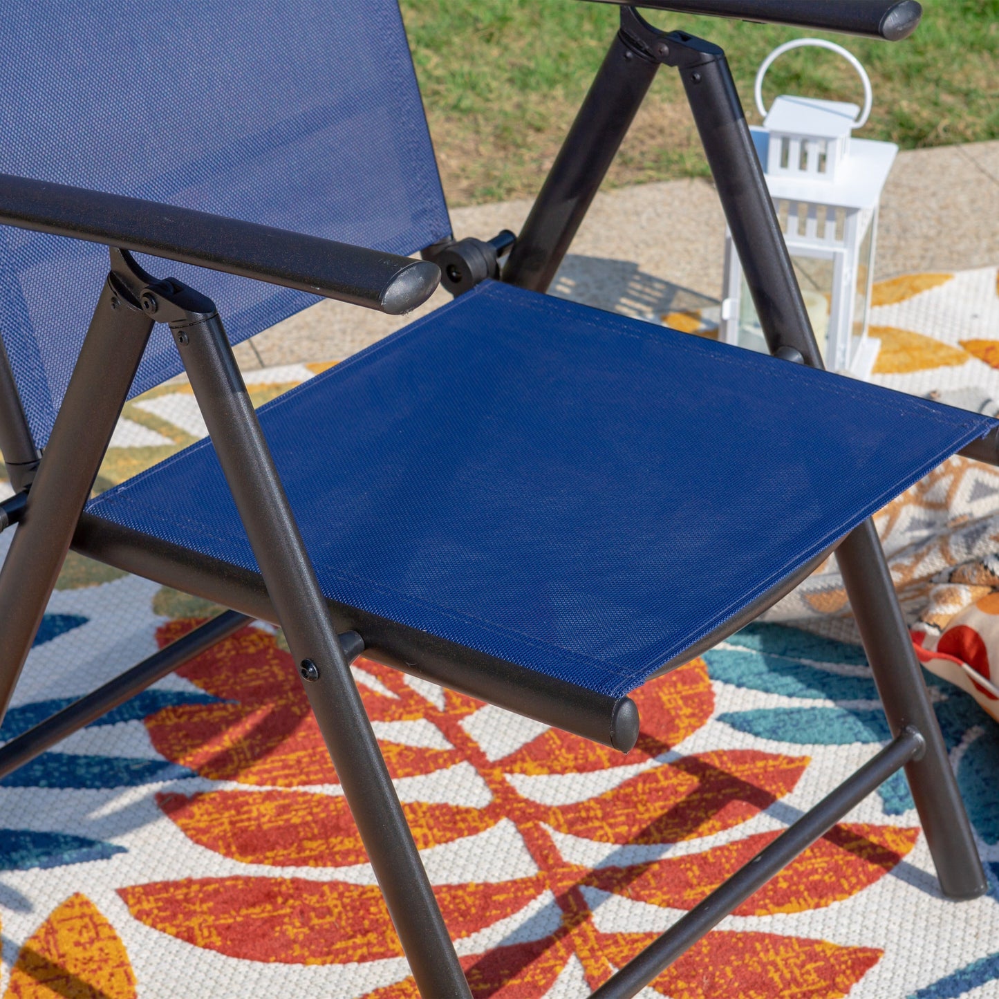 Ensemble de salle à manger d'extérieur 5/7 pièces, chaise pliante inclinable à 7 positions et table en acier avec revêtement électrolytique