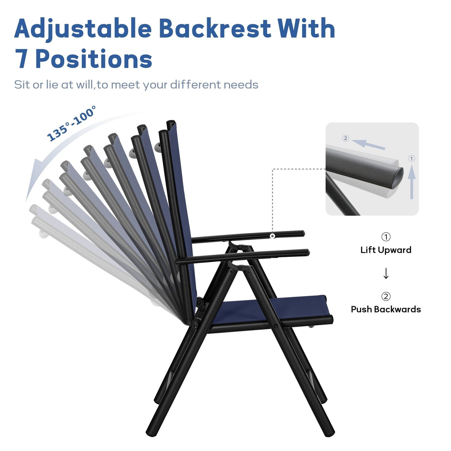 Ensemble de salle à manger d'extérieur 5/7 pièces, chaise pliante inclinable à 7 positions et table en acier avec revêtement électrolytique
