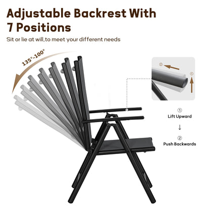 Ensemble de salle à manger d'extérieur 5/7 pièces, chaise pliante inclinable à 7 positions et table en acier avec revêtement électrolytique