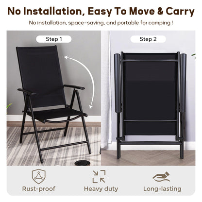 Ensemble de salle à manger d'extérieur 5/7 pièces, chaise pliante inclinable à 7 positions et table en acier avec revêtement électrolytique