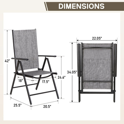 Ensemble de salle à manger d'extérieur 5/7 pièces, chaise pliante inclinable à 7 positions et table en acier avec revêtement électrolytique