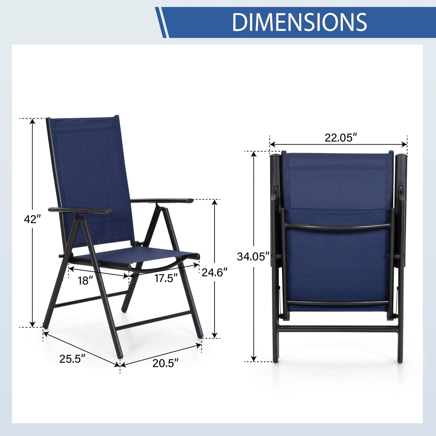 Ensemble de salle à manger d'extérieur 5/7 pièces, chaise pliante inclinable à 7 positions et table en acier avec revêtement électrolytique