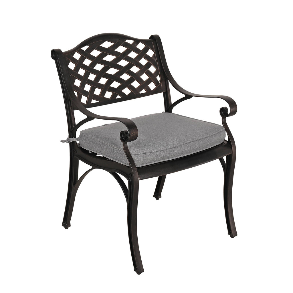 Ensemble de salle à manger d'extérieur 5 pièces en fonte d'aluminium avec trou pour parasol de 5 cm et coussins