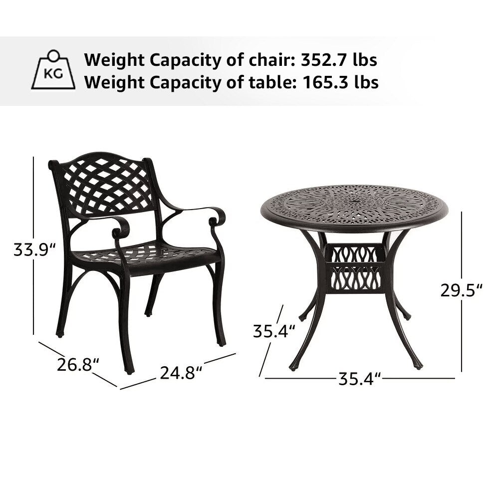 Ensemble de salle à manger d'extérieur 5 pièces en fonte d'aluminium avec trou pour parasol de 5 cm et coussins