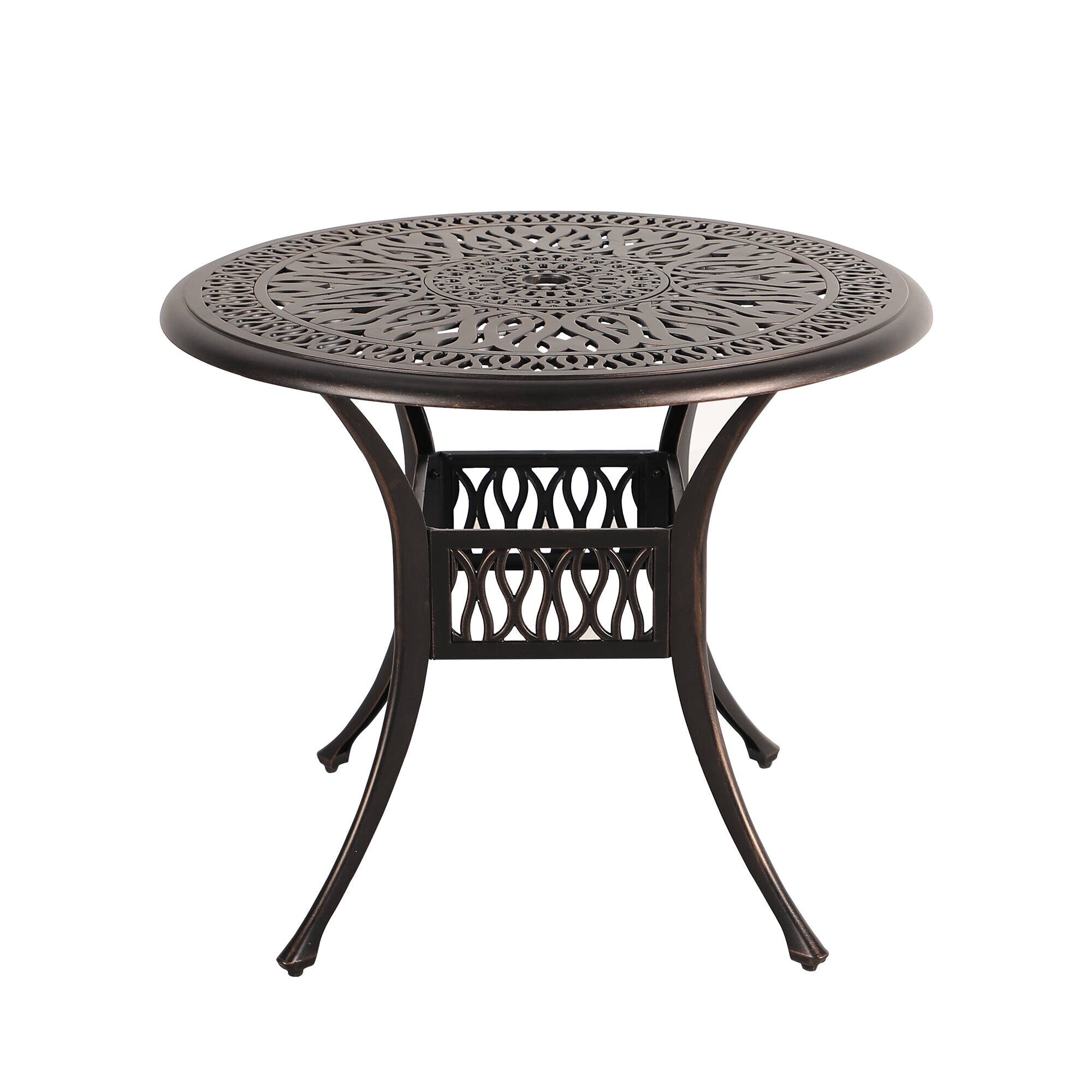 Ensemble de salle à manger d'extérieur 5 pièces en fonte d'aluminium avec trou pour parasol de 5 cm et coussins