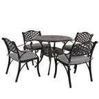 Ensemble de salle à manger d'extérieur 5 pièces en fonte d'aluminium avec trou pour parasol de 5 cm et coussins