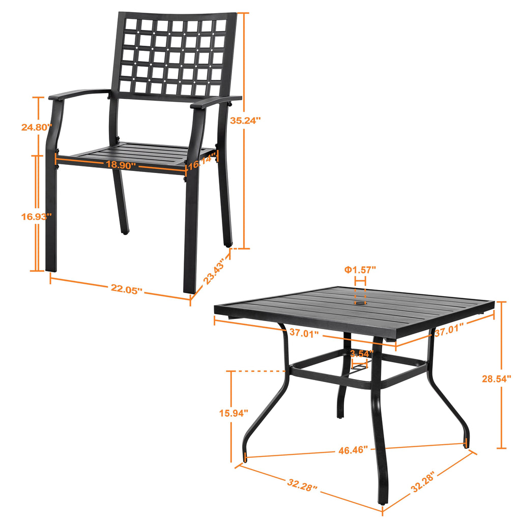 Ensemble de salle à manger d'extérieur 5 pièces avec trou pour parasol de 1,57 po