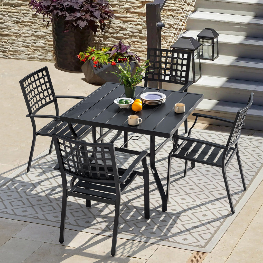Ensemble de salle à manger d'extérieur 5 pièces avec trou pour parasol de 1,57 po