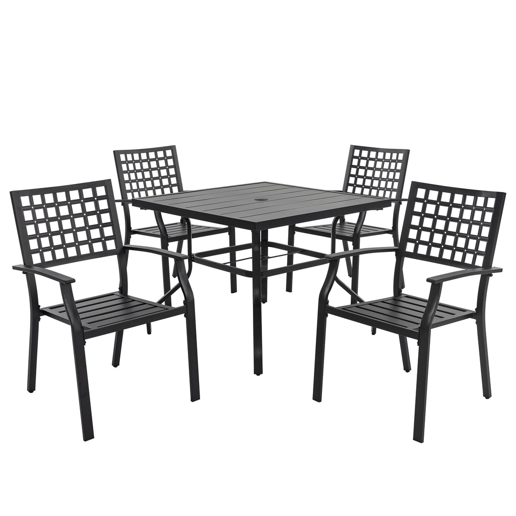Ensemble de salle à manger d'extérieur 5 pièces avec trou pour parasol de 1,57 po