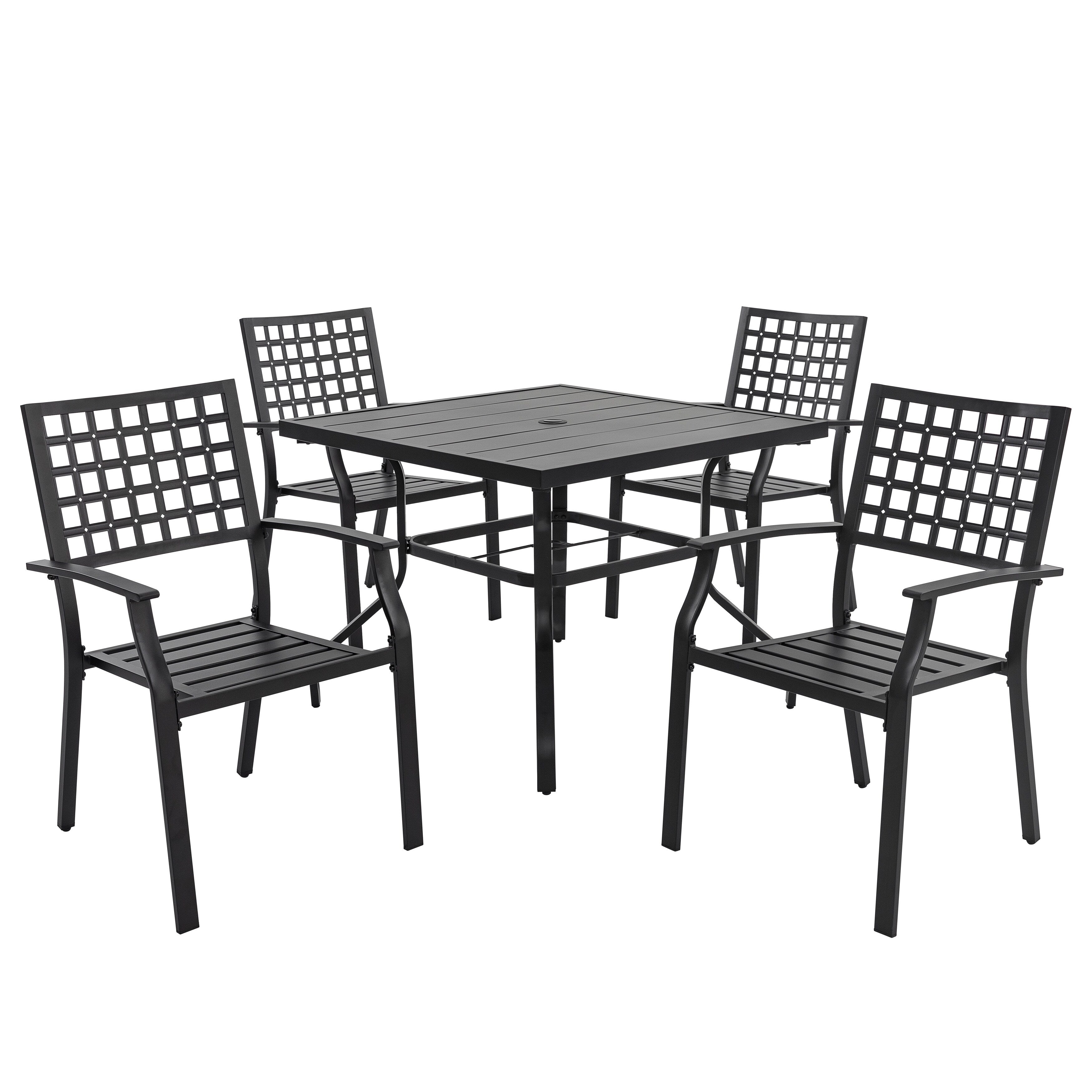 Ensemble de salle à manger d'extérieur 5 pièces avec trou pour parasol de 1,57 po