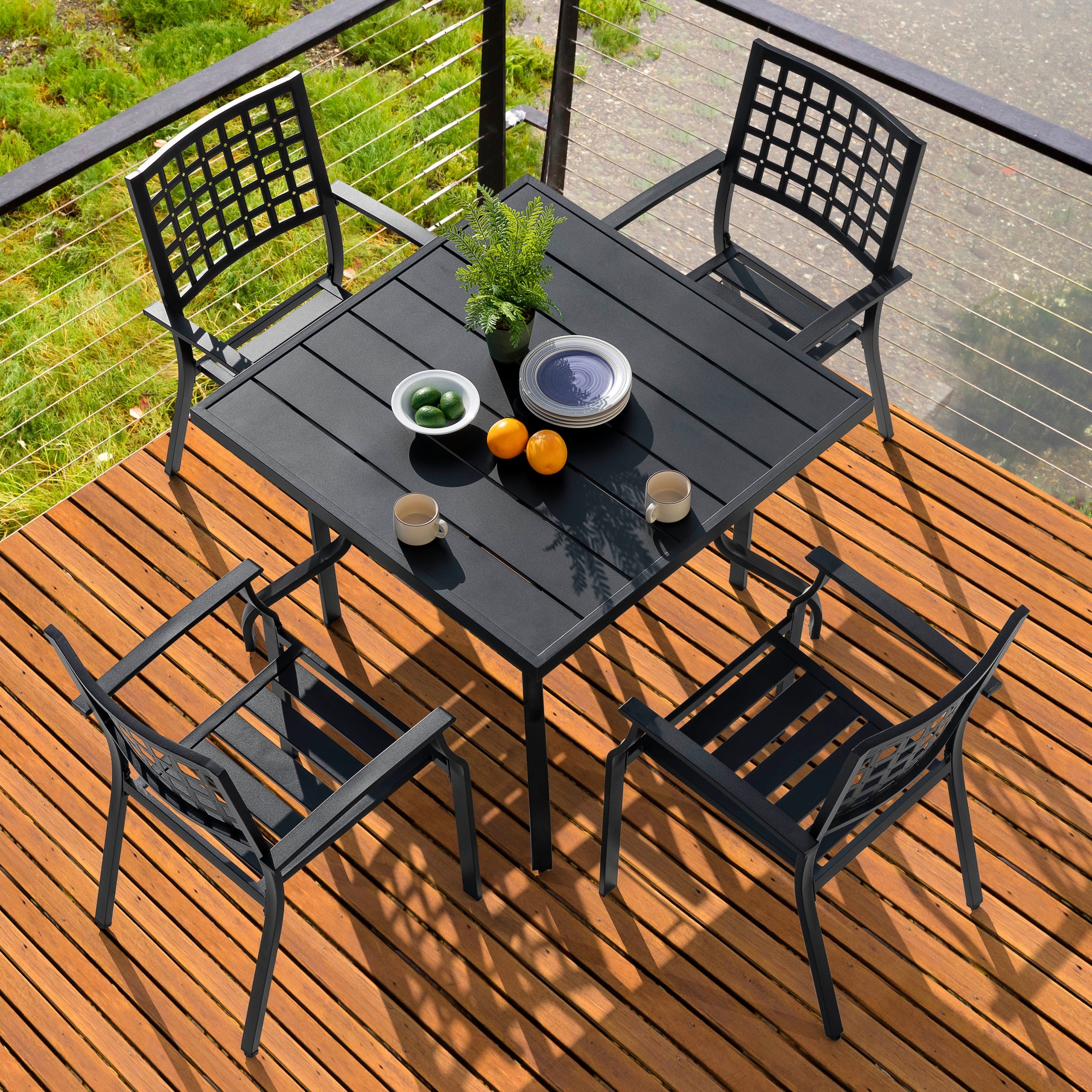 Ensemble de salle à manger d'extérieur 5 pièces avec trou pour parasol de 1,57 po