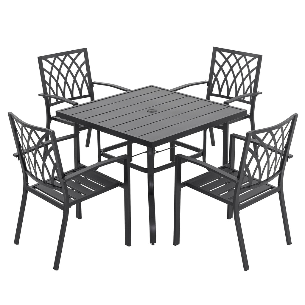 Ensemble de salle à manger d'extérieur 5 pièces, chaises empilables et table de 37 pouces - table de 37 pouces