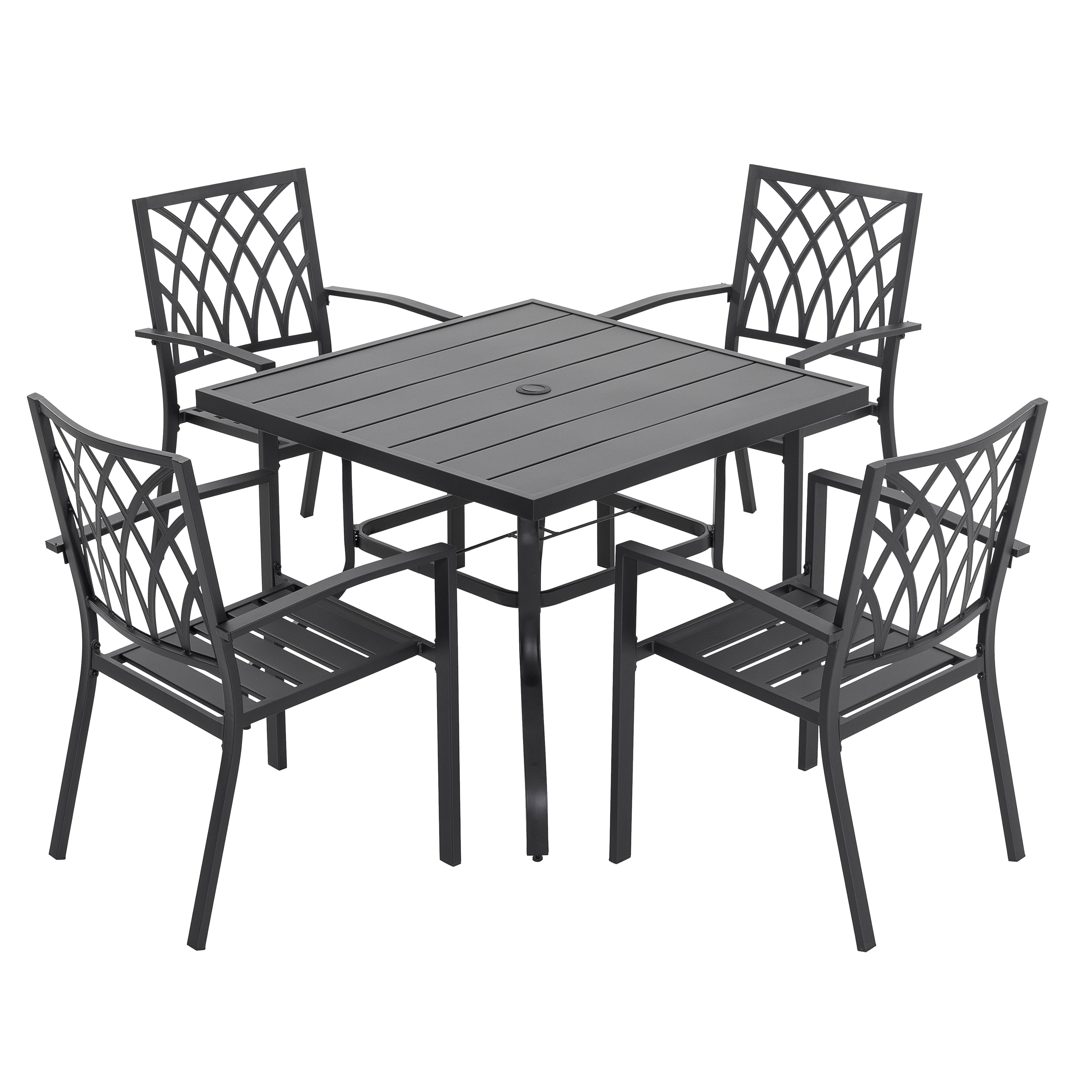 Ensemble de salle à manger d'extérieur 5 pièces, chaises empilables et table de 37 pouces - table de 37 pouces