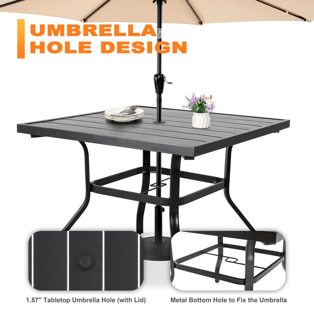 Ensemble de salle à manger d'extérieur 5 pièces, chaises empilables et table de 37 pouces - table de 37 pouces