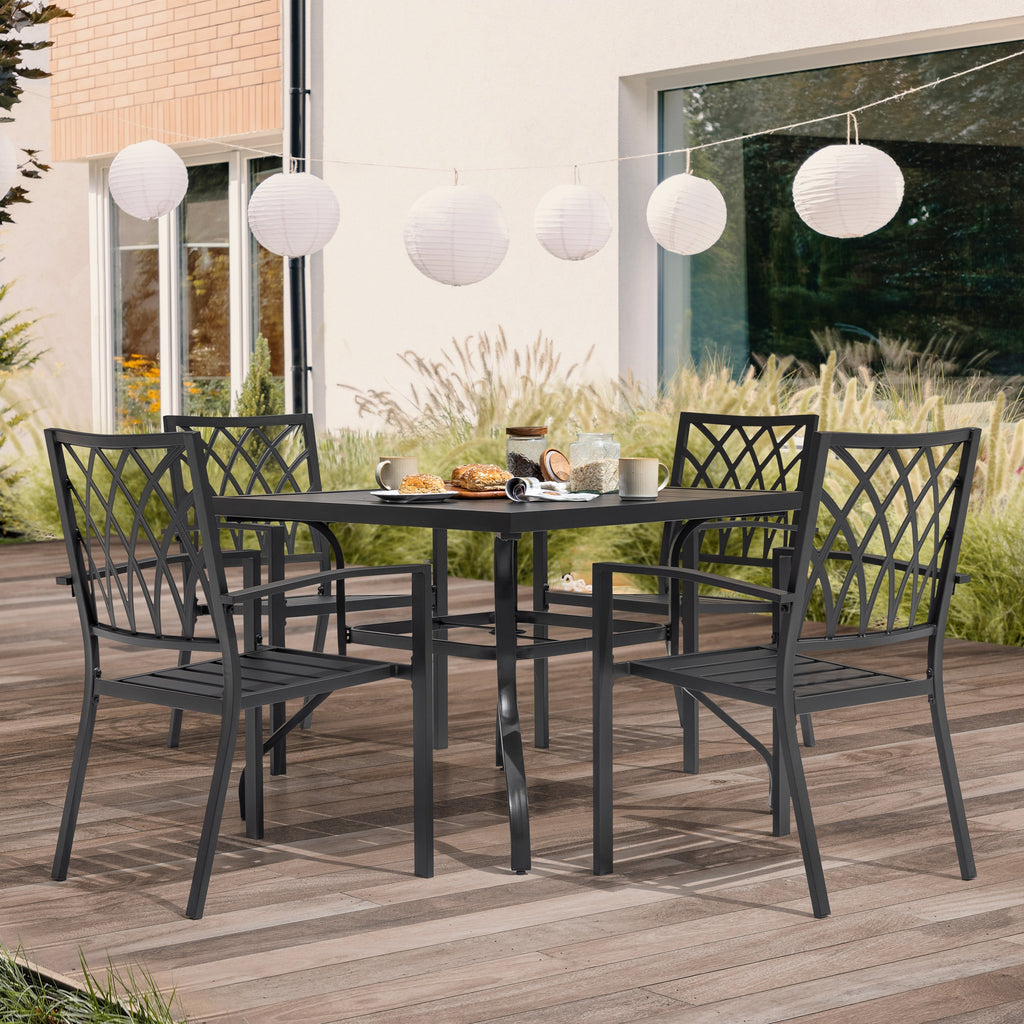 Ensemble de salle à manger d'extérieur 5 pièces, chaises empilables et table de 37 pouces - table de 37 pouces