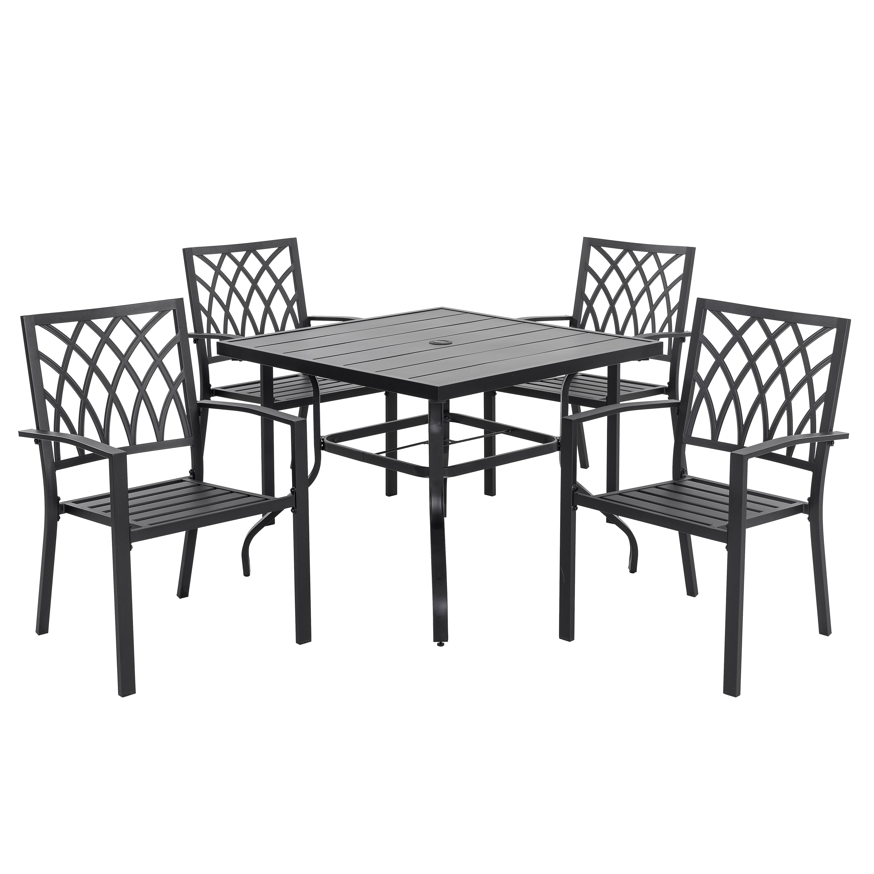 Ensemble de salle à manger d'extérieur 5 pièces, chaises empilables et table de 37 pouces - table de 37 pouces