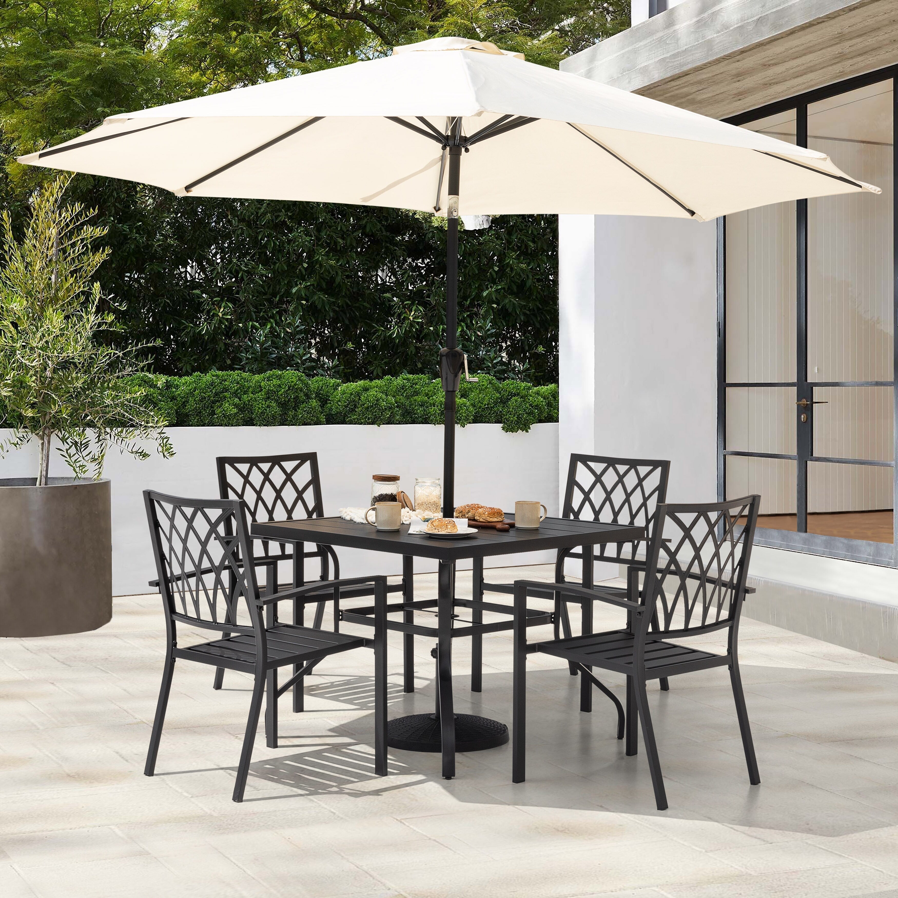 Ensemble de salle à manger d'extérieur 5 pièces, chaises empilables et table de 37 pouces - table de 37 pouces