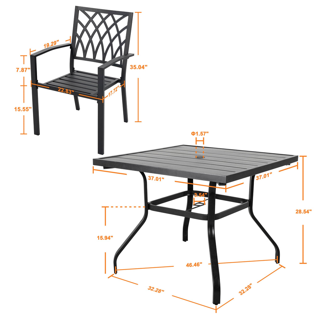 Ensemble de salle à manger d'extérieur 5 pièces, chaises empilables et table de 37 pouces - table de 37 pouces