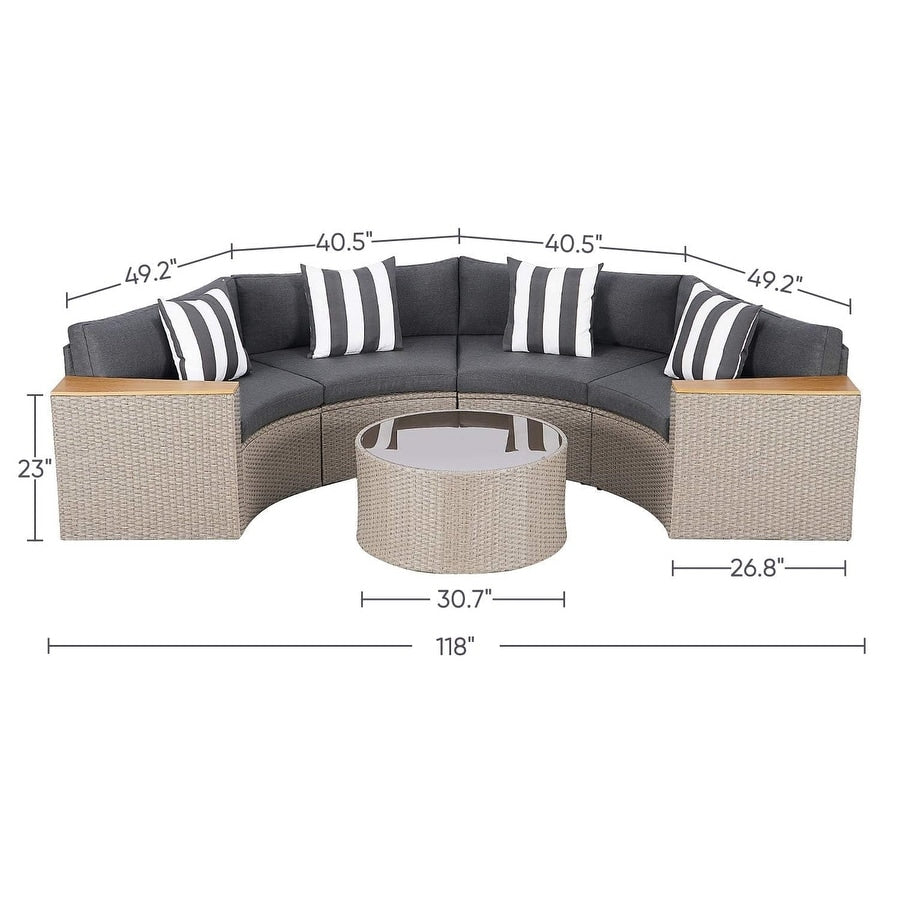 Ensemble de 5 canapés sectionnels incurvés en demi-lune et demi-rond en rotin et osier pour meubles de patio extérieur