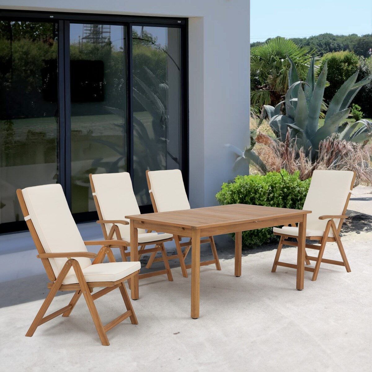 Ensemble de salle à manger d'extérieur 5 pièces en bois d'acacia avec table extensible