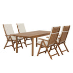 Ensemble de salle à manger d'extérieur 5 pièces en bois d'acacia avec table extensible