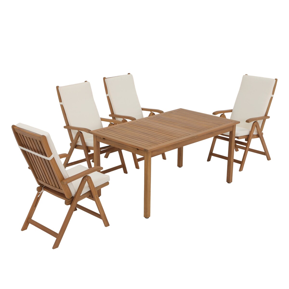 Ensemble de salle à manger d'extérieur 5 pièces en bois d'acacia avec table extensible