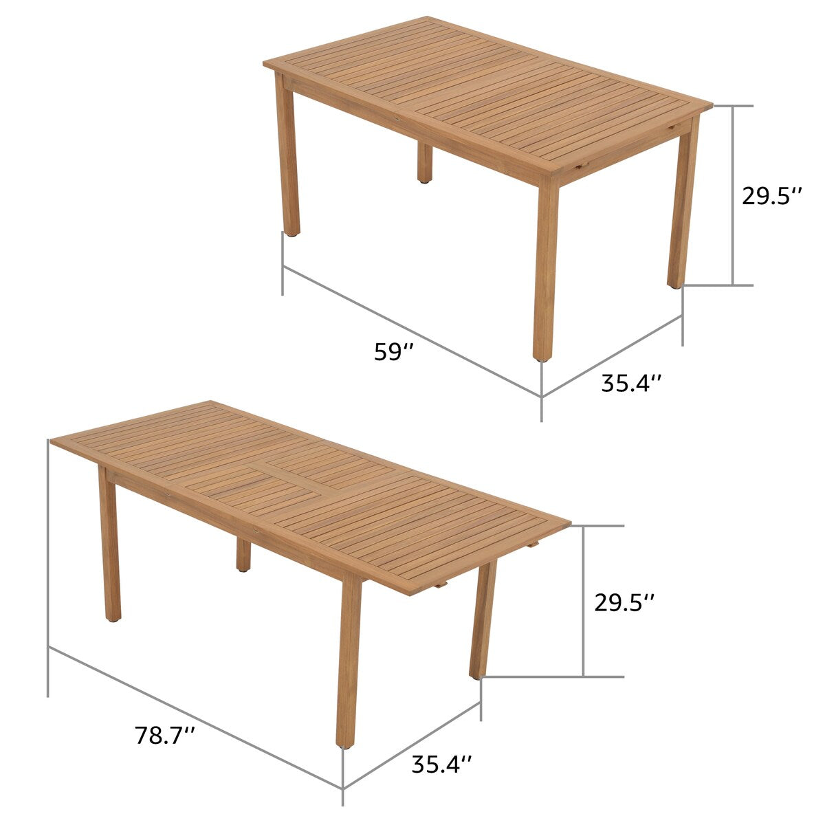 Ensemble de salle à manger d'extérieur 5 pièces en bois d'acacia avec table extensible