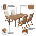Ensemble de salle à manger d'extérieur 5 pièces en bois d'acacia avec table extensible
