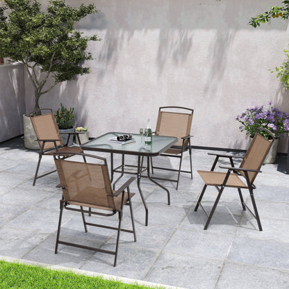 Ensemble de salle à manger d'extérieur 5 pièces avec chaises pliantes et table en verre avec trou pour parasol - Voir les spécifications