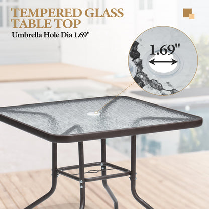 Ensemble de salle à manger d'extérieur 5 pièces avec chaises pliantes et table en verre avec trou pour parasol - Voir les spécifications