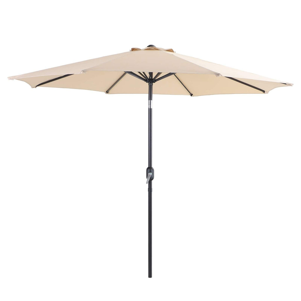 Ensemble de salle à manger d'extérieur 6 pièces MAISON ARTS, 1 table carrée en métal, 4 chaises pliantes réglables et un parasol de 9 pieds