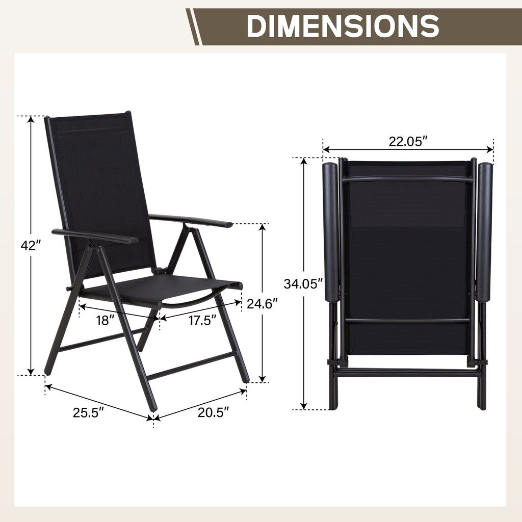 Ensemble de salle à manger d'extérieur 6 pièces MAISON ARTS, 1 table carrée en métal, 4 chaises pliantes réglables et un parasol de 9 pieds