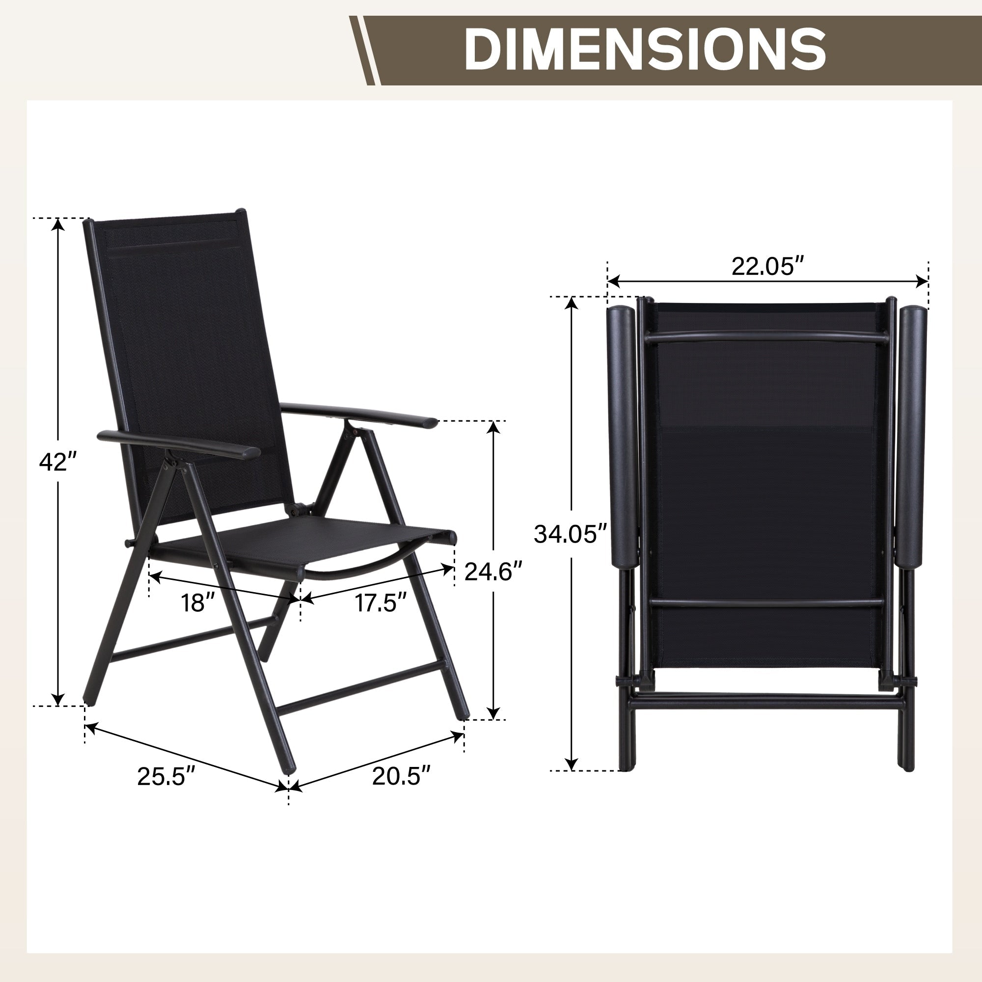 Ensemble de salle à manger d'extérieur 6 pièces MAISON ARTS, 1 table carrée en métal, 4 chaises pliantes réglables et un parasol de 9 pieds