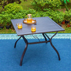 Ensemble de salle à manger d'extérieur 6 pièces MAISON ARTS, 1 table carrée en métal, 4 chaises pliantes réglables et un parasol de 9 pieds