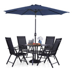 Ensemble de salle à manger d'extérieur 6 pièces MAISON ARTS, 1 table carrée en métal, 4 chaises pliantes réglables et un parasol de 9 pieds