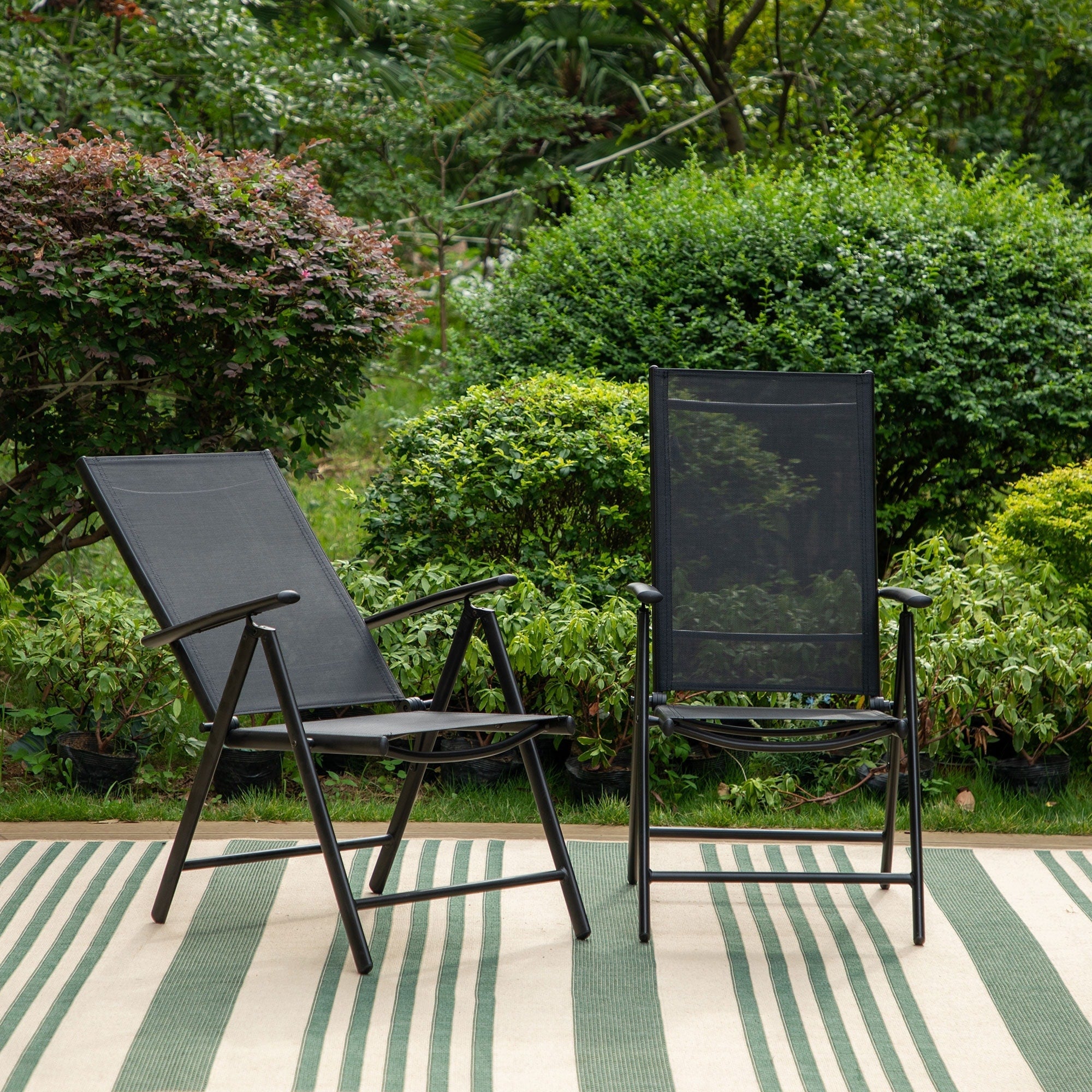 Ensemble de salle à manger d'extérieur 6 pièces MAISON ARTS, 1 table carrée en métal, 4 chaises pliantes réglables et un parasol de 9 pieds