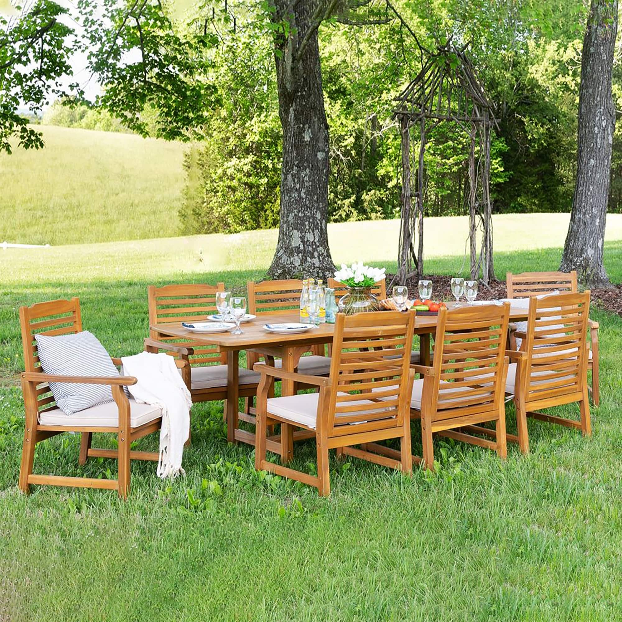 Ensemble de salle à manger d'extérieur en bois d'acacia massif MAISON ARTS 7/9 pièces, table extensible et chaises en bois 6/8