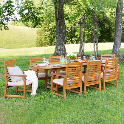 Ensemble de salle à manger d'extérieur en bois d'acacia massif MAISON ARTS 7/9 pièces, table extensible et chaises en bois 6/8