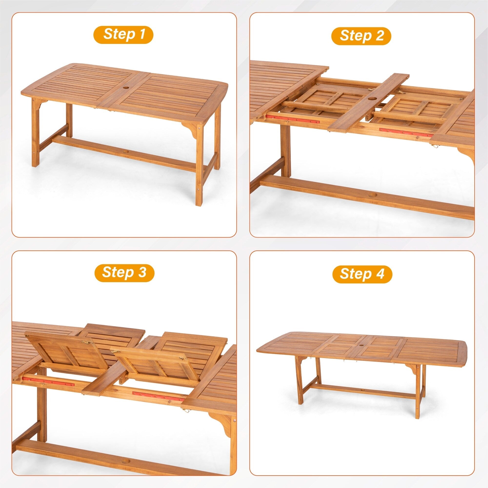 Ensemble de salle à manger d'extérieur en bois d'acacia massif MAISON ARTS 7/9 pièces, table extensible et chaises en bois 6/8