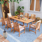 Ensemble de salle à manger d'extérieur en bois d'acacia massif MAISON ARTS 7/9 pièces, table extensible et chaises en bois 6/8