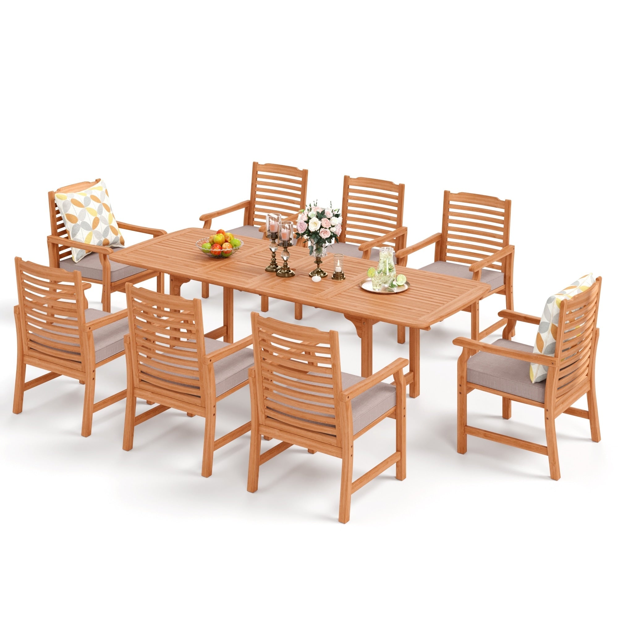 Ensemble de salle à manger d'extérieur en bois d'acacia massif MAISON ARTS 7/9 pièces, table extensible et chaises en bois 6/8