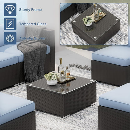 Ensemble de canapés sectionnels rembourrés en rotin et osier noir pour patio extérieur 7 pièces par Havenside Home