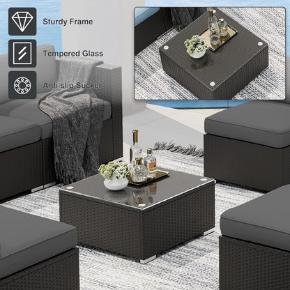 Ensemble de canapés sectionnels rembourrés en rotin et osier noir pour patio extérieur 7 pièces par Havenside Home
