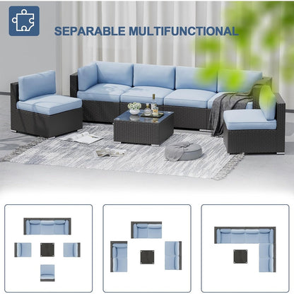 Ensemble de canapés sectionnels rembourrés en rotin et osier noir pour patio extérieur 7 pièces par Havenside Home
