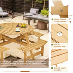 Table de pique-nique d'extérieur pour 8 personnes, table de pique-nique ronde pour 8 personnes avec 4 bancs intégrés, trou pour parasol, ensemble table et banc d'extérieur