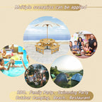 Table de pique-nique d'extérieur pour 8 personnes, table de pique-nique ronde pour 8 personnes avec 4 bancs intégrés, trou pour parasol, ensemble table et banc d'extérieur